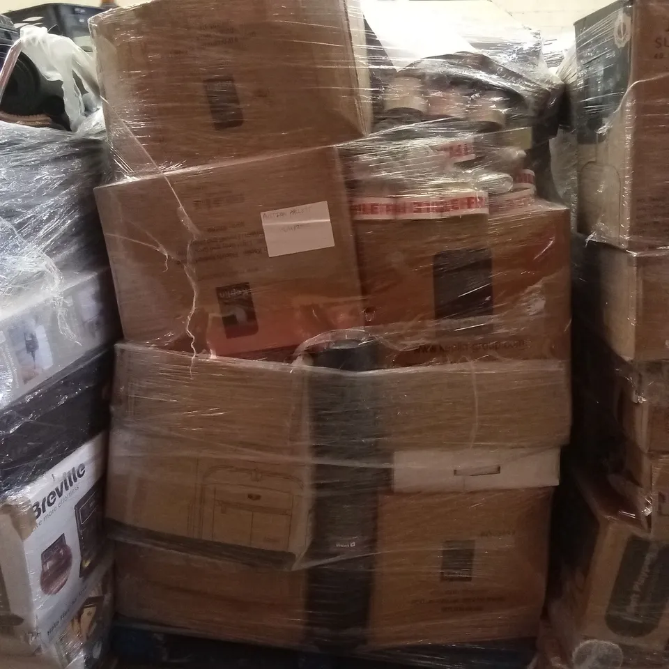 PALLET OF ASSORTED E-COMMERCE GOODS AND PRODUCTS TO INCLUDE; LINT ROLLERS, PLASTIC STUDIO BASKETS, HEATED THROWS, TAPE, SUITCASE ETC