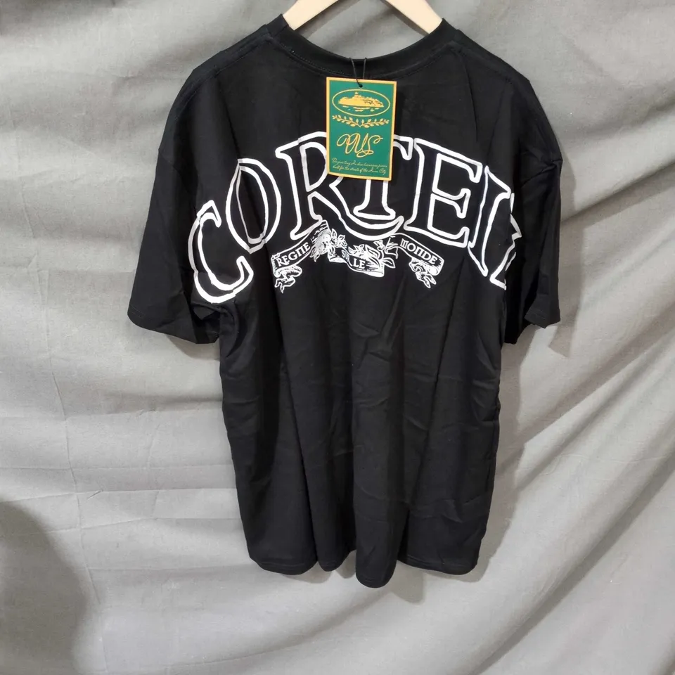 CORTEX BLACK T-SHIRT WITH LARGE WHITE LOGO – SIZE L