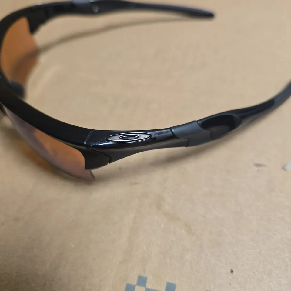 OAKLEY SUNGLASSES - BLACK FRAME, ORANGE MIRROR LENSES