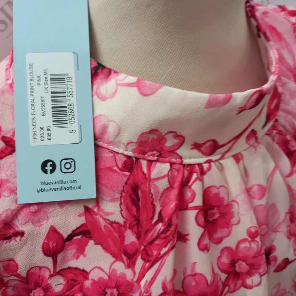BLUE VANILLA HIGH NECK FLORAL PRINT BLOUSE - UK M/L