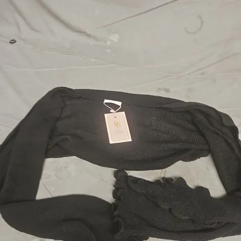 PINK BOUTIQUE EYES ON ME BLACK RUFFLE TIE CROPPED CARDIGAN - 14