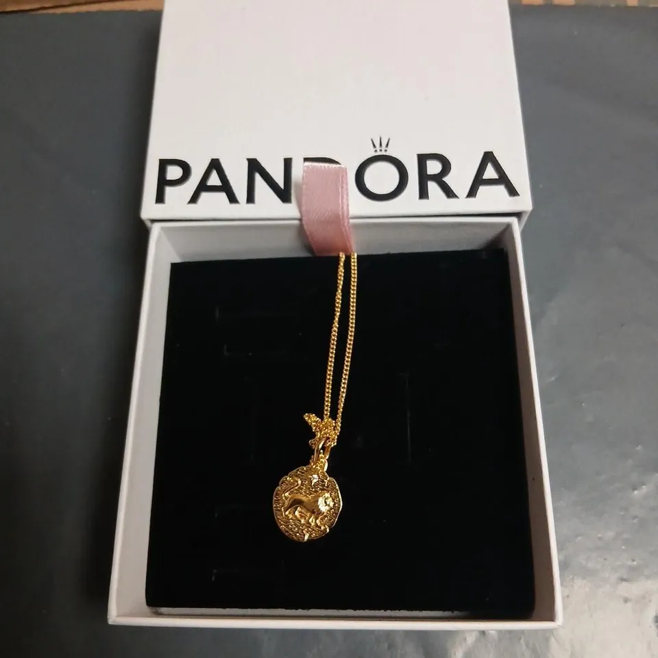 PANDORA GOLD-TONE CIRCULAR CHARM PENDANT NECKLACE – BOXED 
