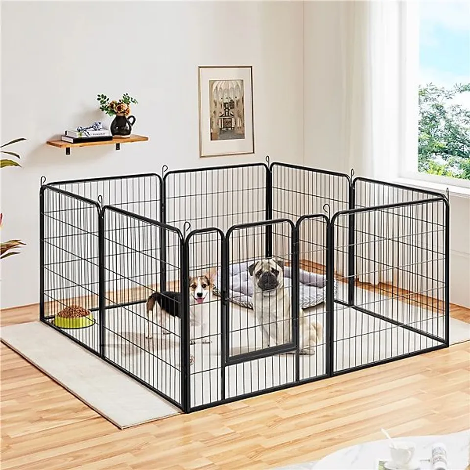 BOXED YAHEETECH SIZE 8 PANEL METAL EXERCISE PEN WITH DOOR - BLACK (1 BOX)