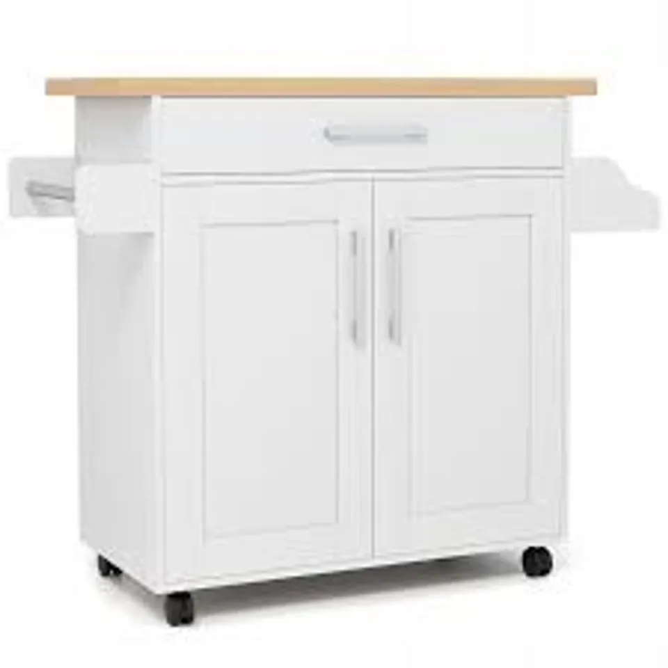BOXED COSTWAY ROLLING KITCHEN ISLAND CART STORAGE CABINET W/ TOWEL & SPICE RACK