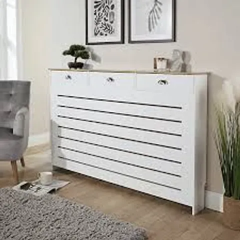 BOXED BATLEY WHITE & SONOMA OAK LARGE RADIATOR COVER WITH TRIPLE STORAGE DRAWERS