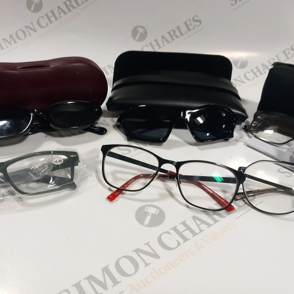 LARGE QUANTITY OF ASSORTED GLASSES, SUNGLASSES AND CASES TO INLCUDE;