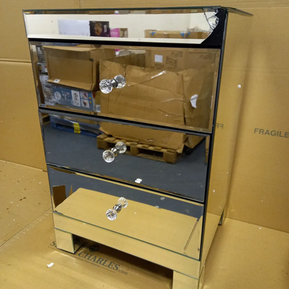 BOXED PARISIAN DRAWER MIRRORED BEDSIDE CABINET RRP £199