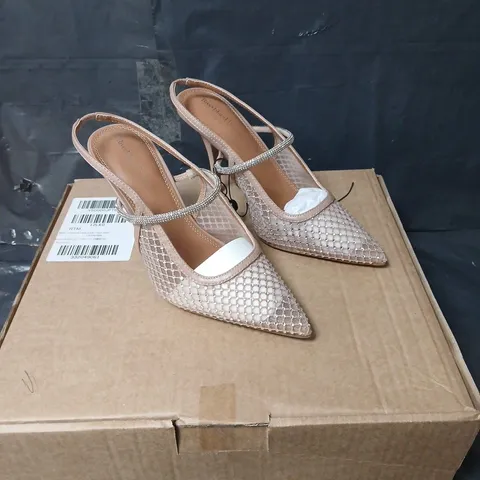 RIVER ISLAND MESH DIAMANTE SLING BACK COURT SHOES - ROSE - SIZE 4