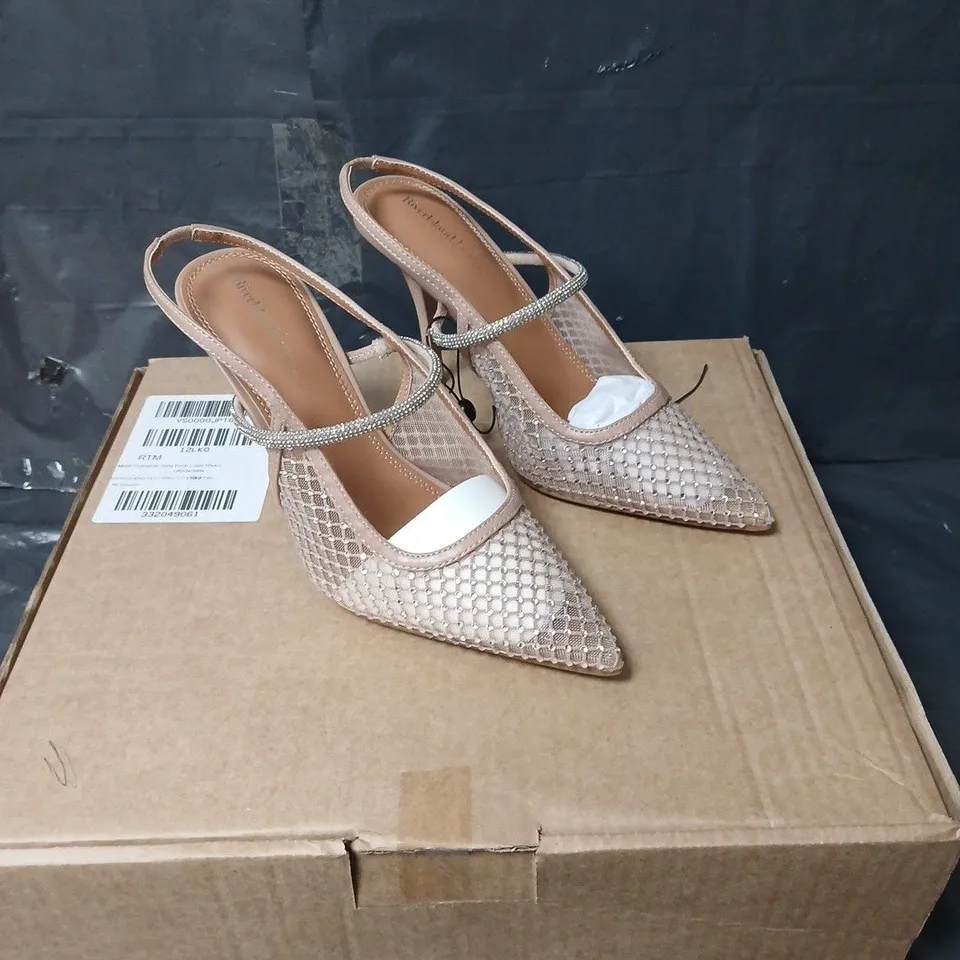 RIVER ISLAND MESH DIAMANTE SLING BACK COURT SHOES - ROSE - SIZE 4