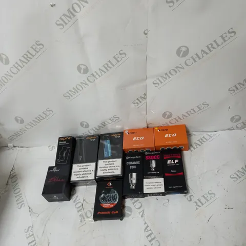 BOX OF APPROXIMATELY 10 ECIG PRODUCTS TO INCLUDE ASPIRE, KANGERTECH, CIGPET