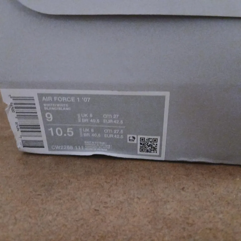 NIKE AIR FORCE 1 '07 SNEAKERS, WHITE LEATHER, UK 9 (US 10.5) – BOXED