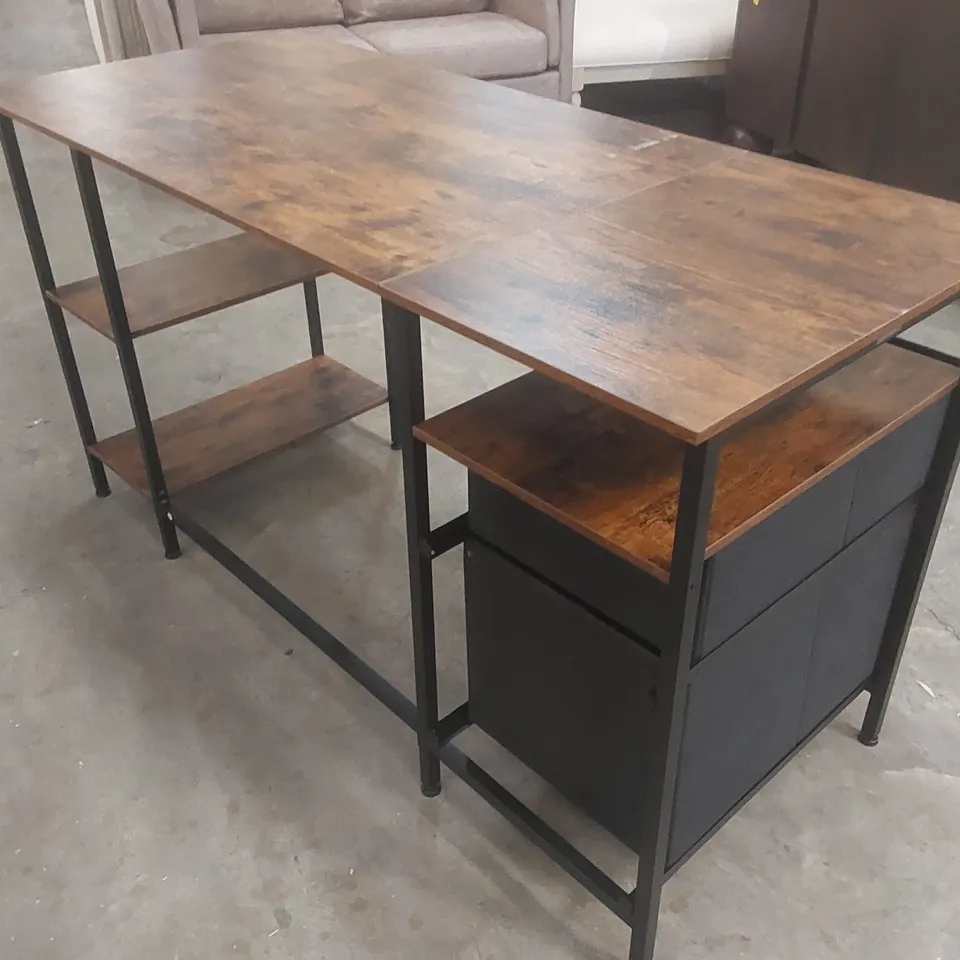 COMPUTER DESK, OFFICE DESK, WRITING DESK WITH 3 SHELVES, 2 DRAWERS, 60 X 140 X 76 CM, FOR HOME OFFICE, LIVING ROOM, INDUSTRIAL STYLE COLOUR (TOP/FRAME):RUSTIC BROWN/BLACK