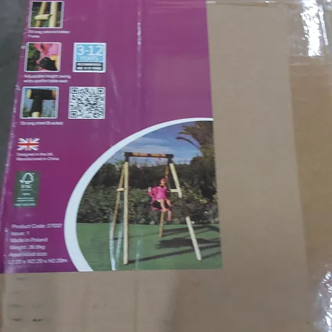 BOXED PLUM BUSH BABY WOODEN GARDEN SWING SET (1 BOX ONLY, ITEM MAY BE INCOMPLETE)