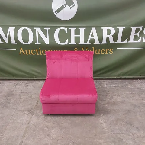 QUALITY DESIGNER 1 SEATER VELVET CHAIR BED - PINK
