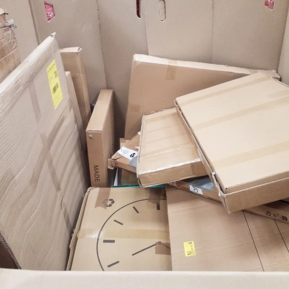 PALLET CONTAINING ASSORTED PRODUCTS INCLUDING SCREEN PROTECTOR, DECORATIVE WALL CLOCK  FIRE GUARD, 13" PRO VINYL FLOOR CUTTE & PROJECTOR SCREEN