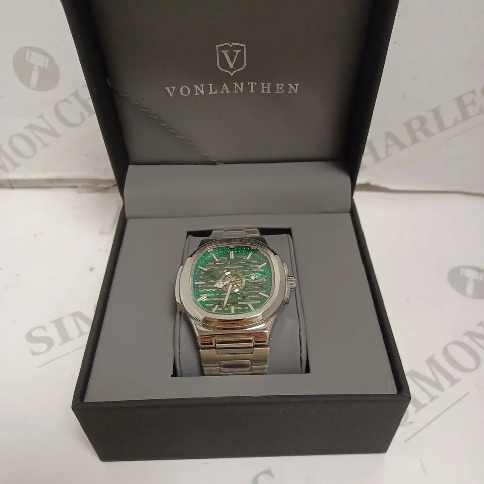MENS VONLANTHEN AUTOMATIC WATCH – SKELETON DIAL – STAINLESS STEEL STRAP – GLASS EXHIBITION BACK CASE – NEW IN BOX