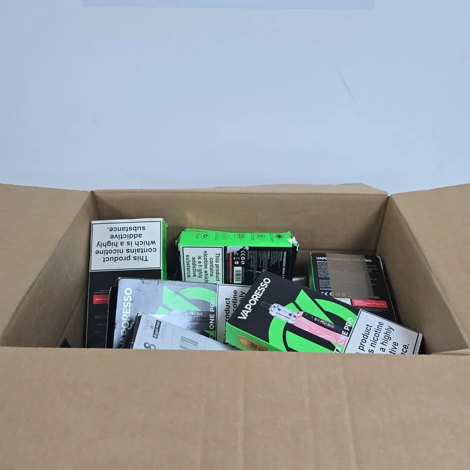 APPROXIMATELY 20 VAPORESSO E-CIG PRODUCTS AND ACCESSORIES TO IN VARIOUS COLOURS AND FLAVOURS