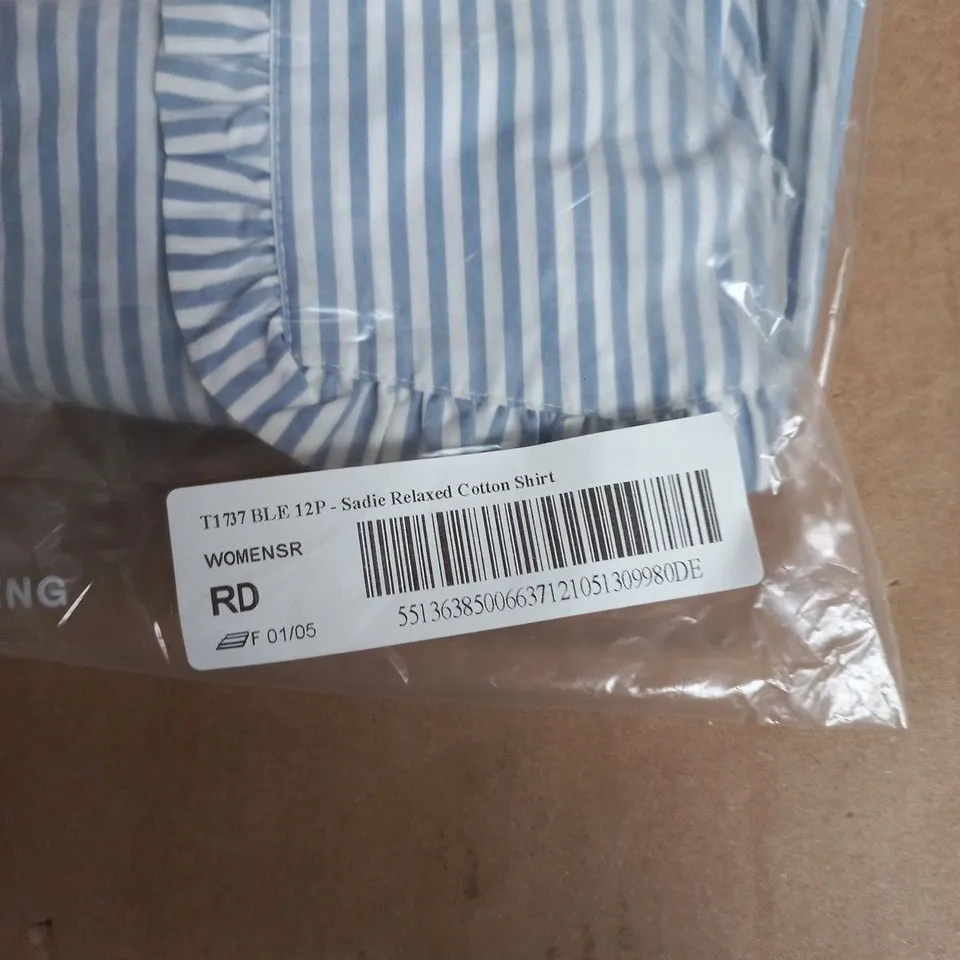 BODEN WOMEN’S BLUE & WHITE STRIPED COTTON SHIRT, UK 12P