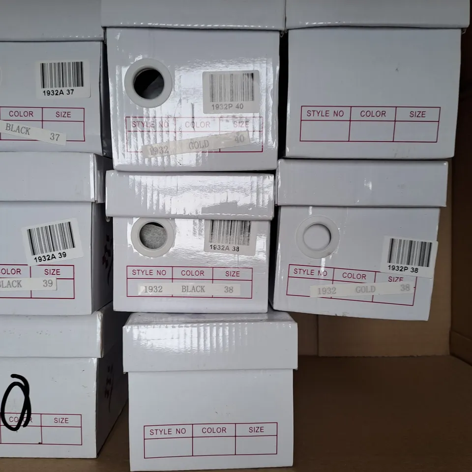 BOX OF APPROXIMATELY 10 ASSORTED PAIRS OF SHOES IN VARIOUS COLOURS, STYLES, AND SIZES