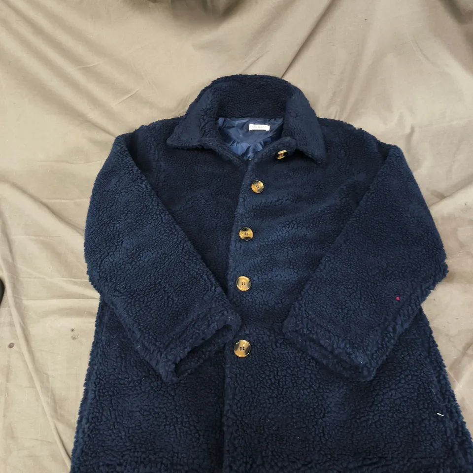 DAMART NAVY TEDDY FLEECE COAT WITH GOLD BUTTONS – WOMEN'S UK 10/12