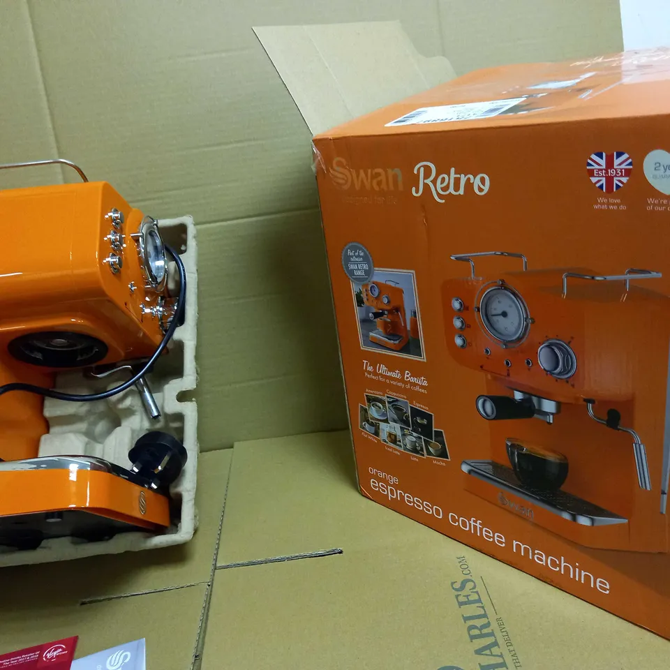 SWAN RETRO PUMP ESPRESSO COFFEE MACHINE - ORANGE