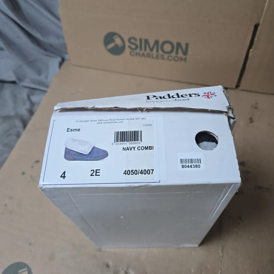 PADDERS ESMA NAVY COMBI SLIPPERS SIZE 4 BOXED