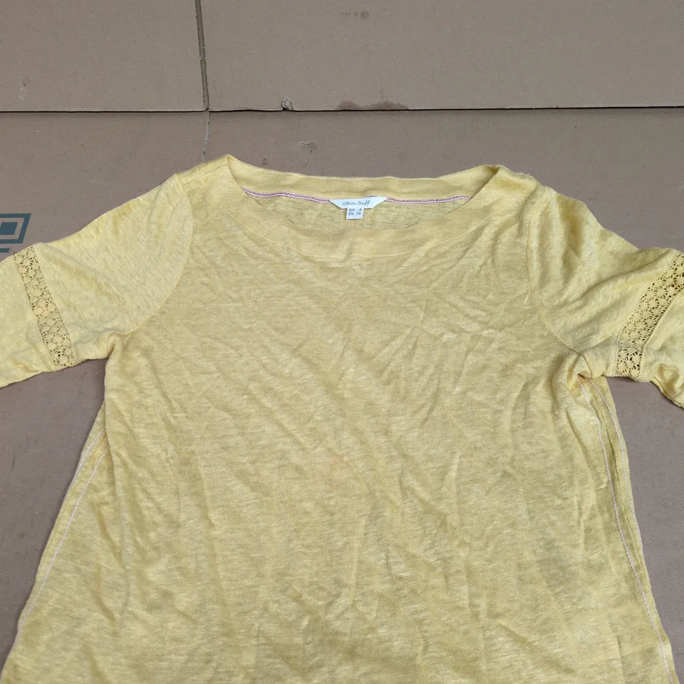 WHITE STUFF WOMEN'S YELLOW TOP – UK 8 (EU 36) WITH LACE TRIM