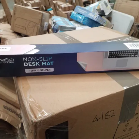 BOX CONTAINING APPROXIMATELY 35  DESIRETECH - DESK MAT - SMALL - PINK/SILVER