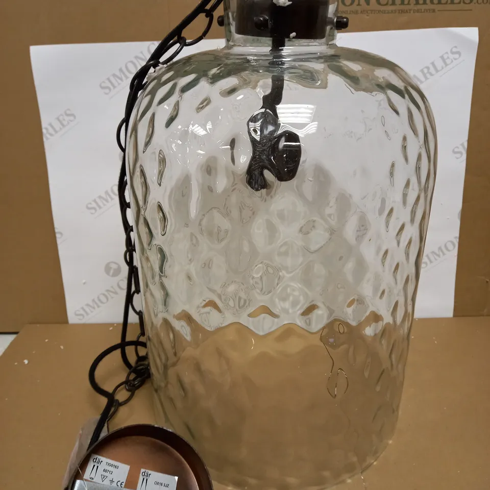 DAR LIGHTING TIGODA 1LT SINGLE PENDANT BRONZE AND GLASS LIGHT FIXTURE 