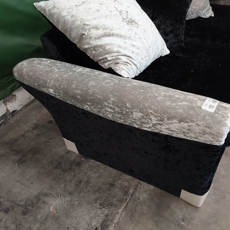 DESIGNER ZULU THREE SEATER SOFA WITH SCATTER CUSHIONS BLACK/SILVER CRUSHED VELVET 