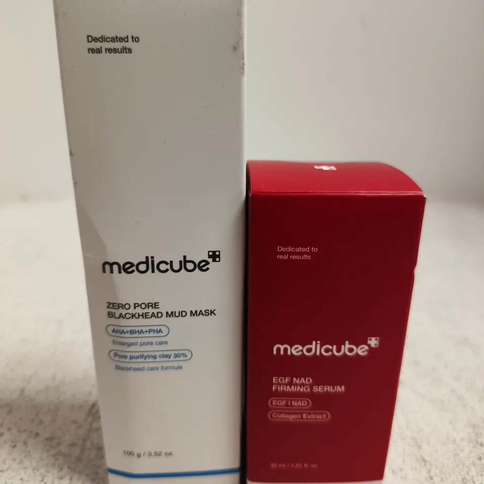 2 MEDICUBE PRODUCTS TO INCLUDE BLACKHEAD MUD MASK & EGF NAD FIRMING SERUM