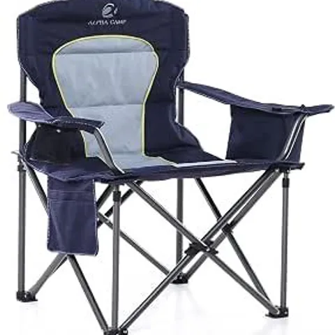 BOXED ALPHA CAMP CAMPING CHAIRS FOR ADULTS CAMPING CHAIRS FOR HEAVY PEOPLE | UP TO 200 KG, FOLDING CAMPING CHAIR WITH CUP HOLDER & COOLER BAG & SIDE POCKET, PADDED AND FOLDABLE