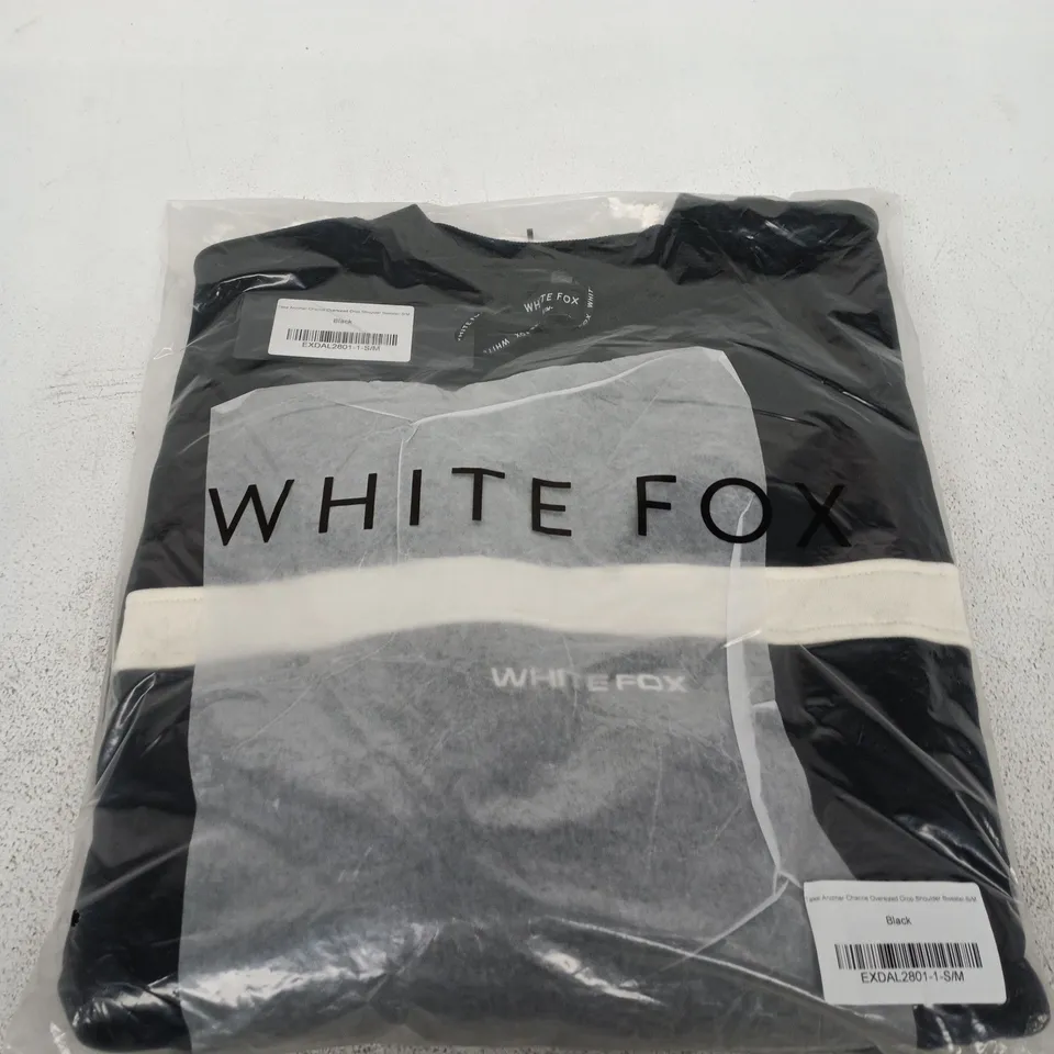 WHITE FOX OVERSIZED DROP SHOULDER SWEATER – BLACK – SIZE S/M