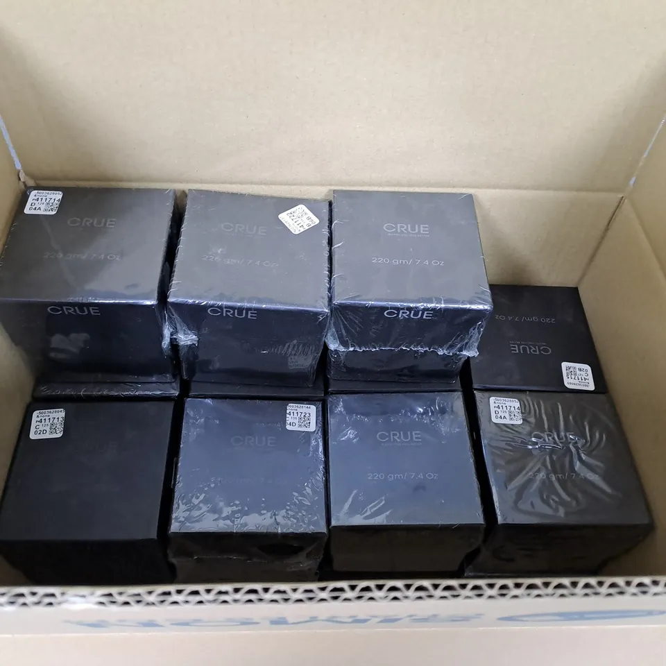 BOX OF APPROXIMATELY 20 CRUE BODY AND FACE SCRUBS AND BUTTERS - 220GM PER POT