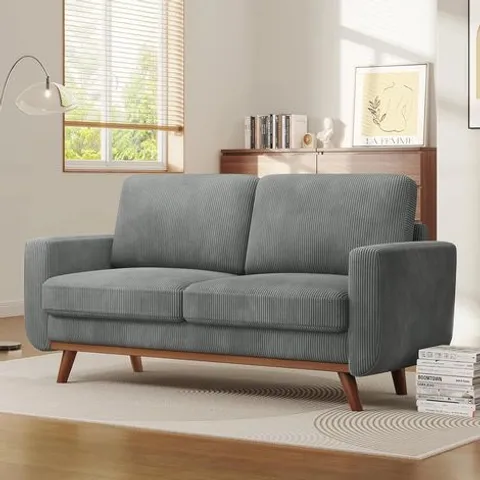 BOXED 68? CORDUROY SOFA, COMFY LOVESEAT COUCH WITH SOLID WOOD, SPRING CUSHION MODERN SOFA COUCH WITH EXTRA DEEP SEAT FOR LIVING ROOM,OFFICE COUCH, GREY