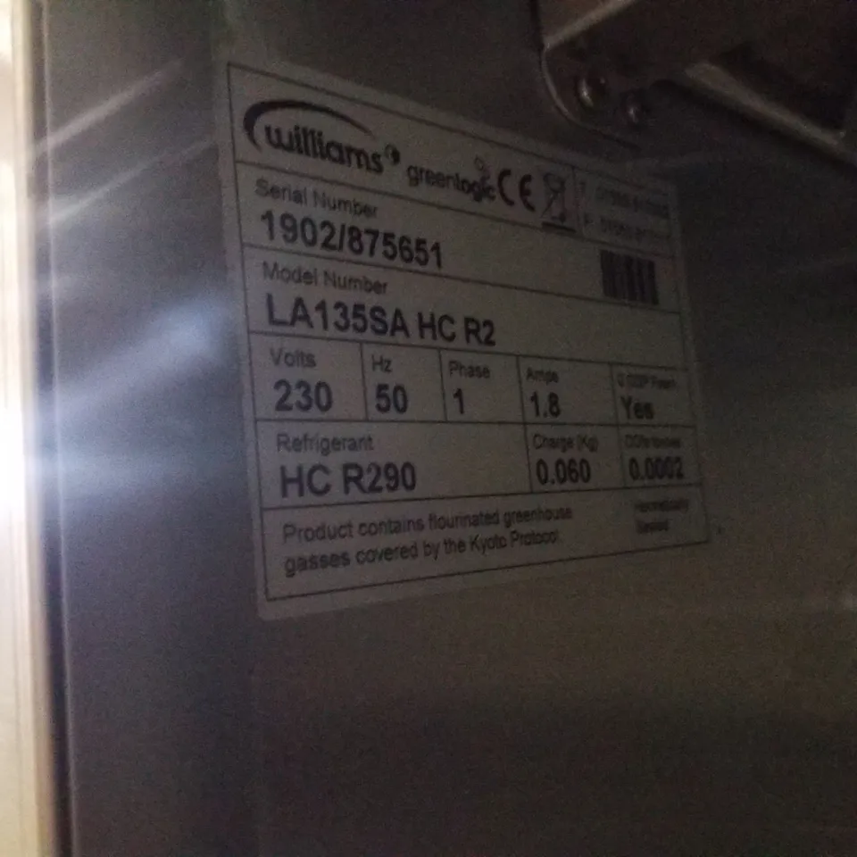 WILLIAMS LA135SA AMBER UNDERCOUNTER FREEZER - 135LTR