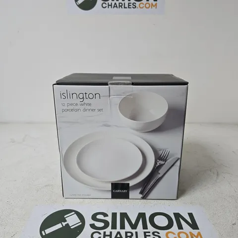 ISLINGTON 12 PIECE WHITE PORCELAIN DINNER SET BY CARNABY – BOXED