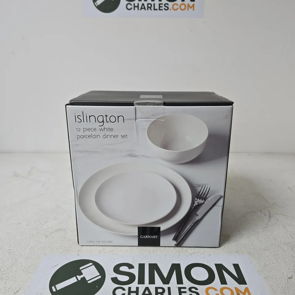 ISLINGTON 12 PIECE WHITE PORCELAIN DINNER SET BY CARNABY – BOXED