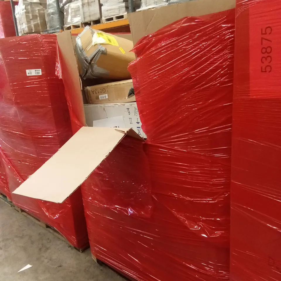 PALLET OF ASSORTED HOUSEHOLD GOODS AND PRODUCTS TO INCLUDE; BLINDS, BOXED FURNITURE, E-COMMERCE GOODS ETC