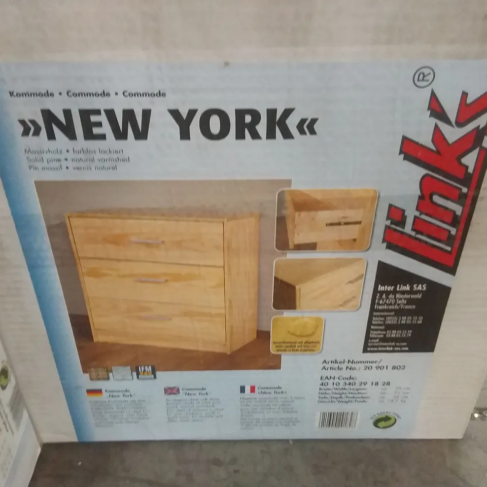 BOXED NEW YORK SOLID PINK CHEST OF 3 DRAWERS (1 BOX)