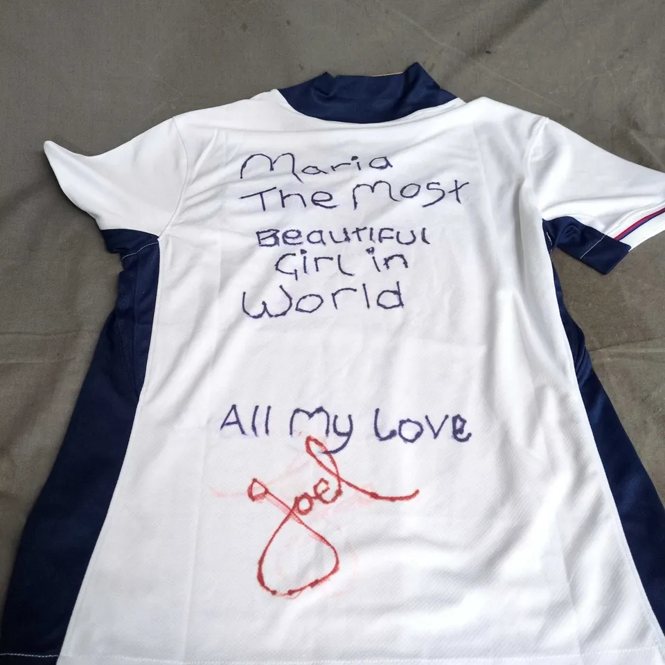 ENGLAND NIKE FOOTBALL SHIRT – WHITE WITH NAVY SIDE PANELS, ENGLAND CREST, MEN'S SIZE S