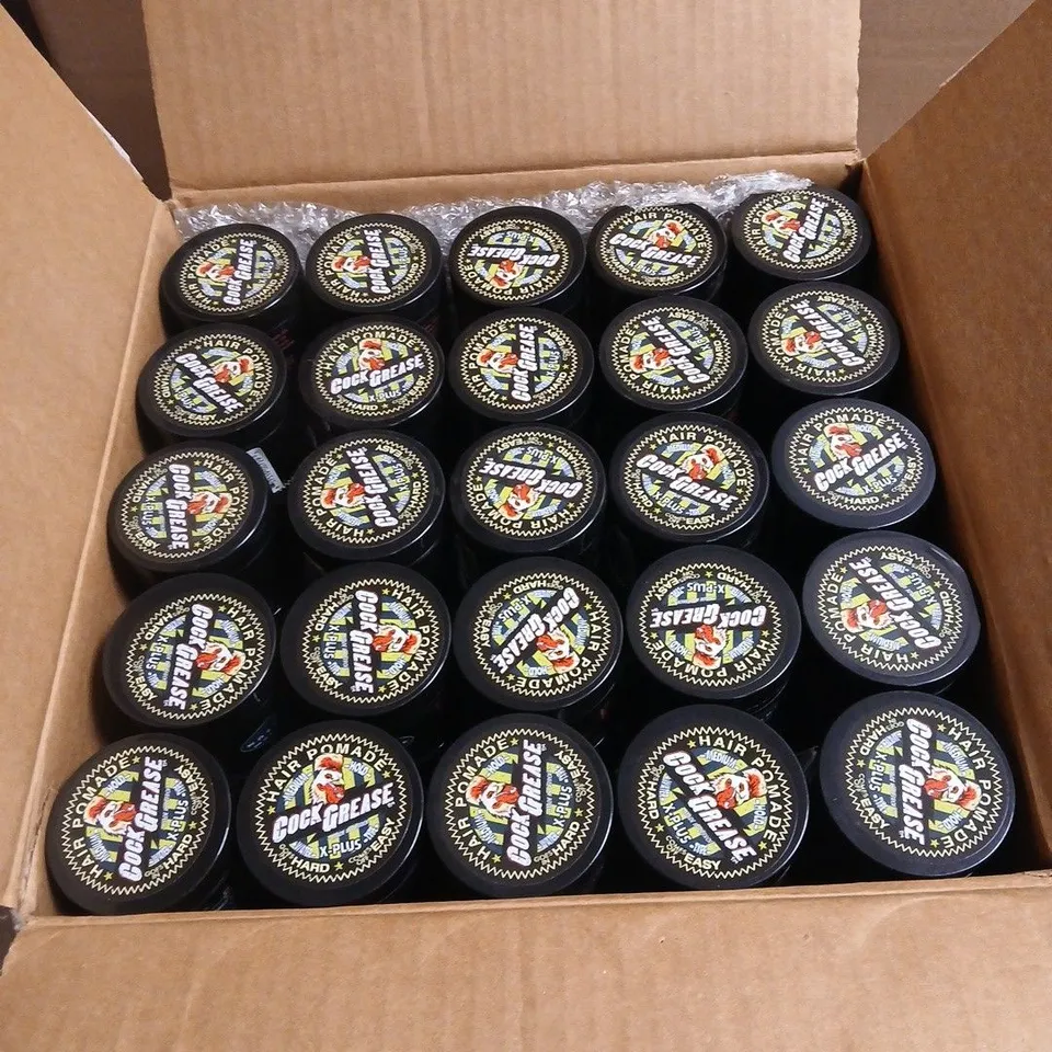 BOX OF APPROXIMATELY 95 X COCK GREASE MEDIUM HOLD HAIR POMADE X PLUS 50G