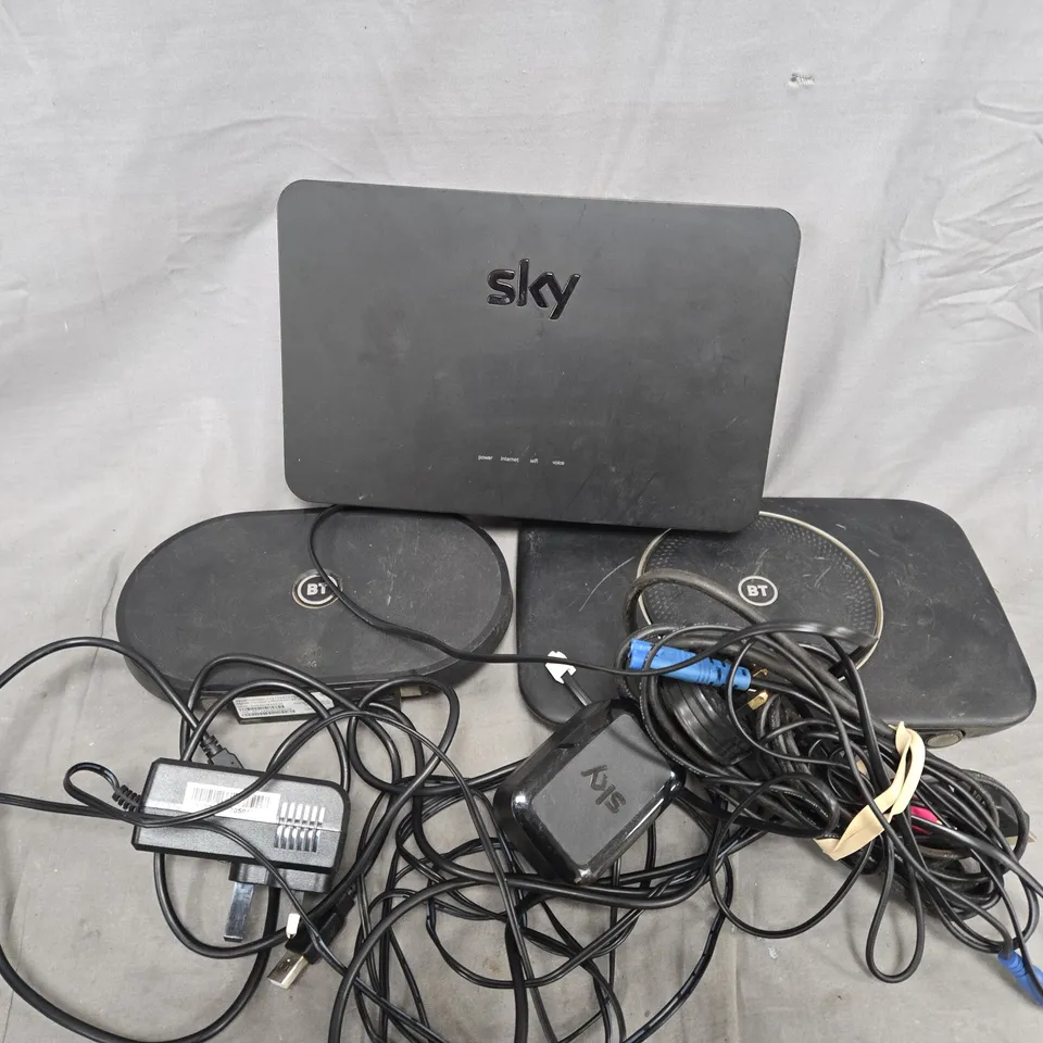 APPROXIMATELY 6 ASSORTED HOUSEHOLD ITEMS TO INCLUDE ROUTERS, CABLES