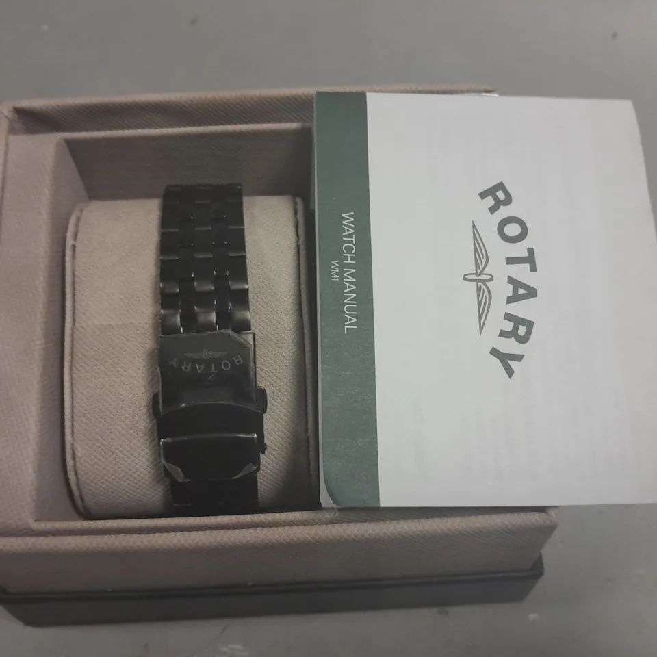ROTARY STAINLESS STEEL SAPPHIRE CRYSTAL BLACK GENTS WATCH