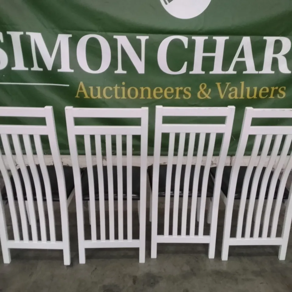 SET OF 4 NEW JAVA WHITE DINING CHAIR WITH BLACK LEATHER SEAT PAD