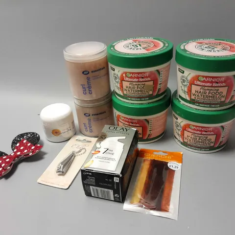 LOT OF BEAUTY PRODUCTS TO INCLUDE GARNIER ULTIMATE BLENDS HAIR FOOD WATERMELON, ETC