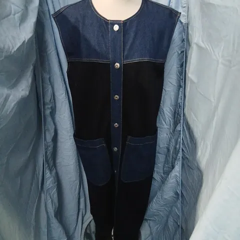 MANGO DENIM TWO-TONE SLEEVELESS VEST WITH FRONT SNAPS