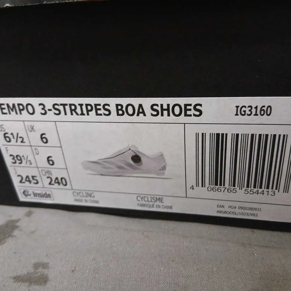 ADIDAS TEMPO 3-STRIPES BOA SHOES – MEN'S WHITE CYCLING SHOES, UK 6 (US 6.5)