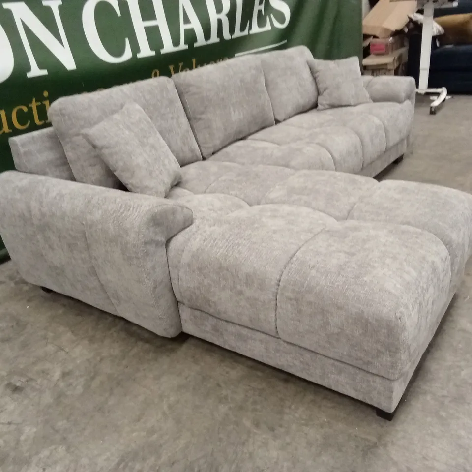 DESIGNER GREY CHENILLE FABRIC CORNER SOFA