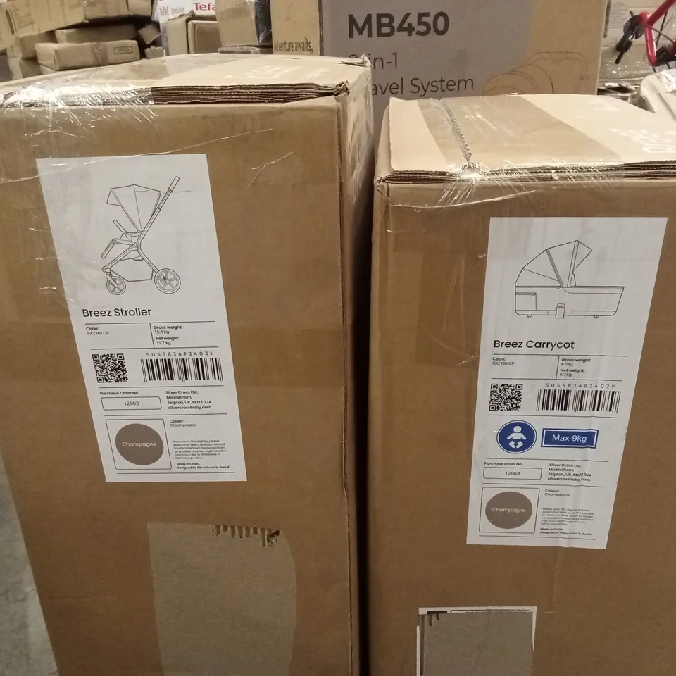BOXED SILVER CROSS BREEZE STROLLER & CARRYCOT - CHAMPAGNE (2 BOXES)